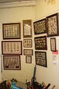 Collection of framed horse related mounted cigarette and tea cards (majority complete) inc Stephen