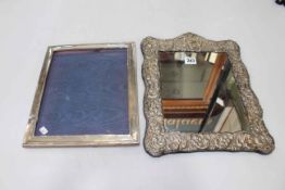 Large silver easel photograph frame, 30cm by 25cm, and ornate EP framed mirror (2).