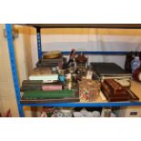 Cased cutlery, barometer, books, lamp, chess pieces, etc.