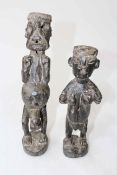 Pair African carved wood fertility figures, tallest 32cm.