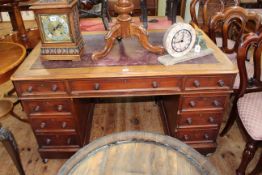 Victorian mahogany nine drawer pedestal desk, 76cm by 129cm by 73cm.