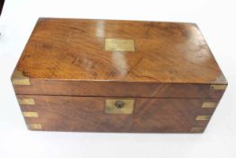 Victorian brass bound mahogany portable writing box with fitted interior, 45cm wide.