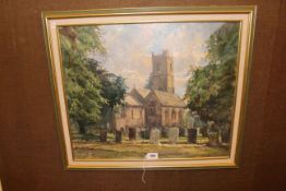 R.G. Trow, Church and Surroundings, oil on board, 49cm by 60cm, framed.