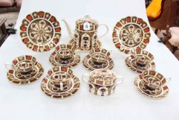 Royal Crown Derby Imari tea set retailed by Mulberry Hall, York and comprising teapot with stand,