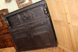 Antique carved oak court cupboard, 101.5cm by 164.5cm by 57cm.