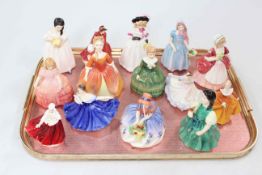Collection of fourteen Royal Doulton small lady figures.