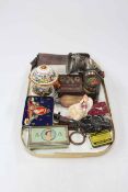 Tray lot with collectables including Lucas cycle lamp, OXO and other tins, etc.