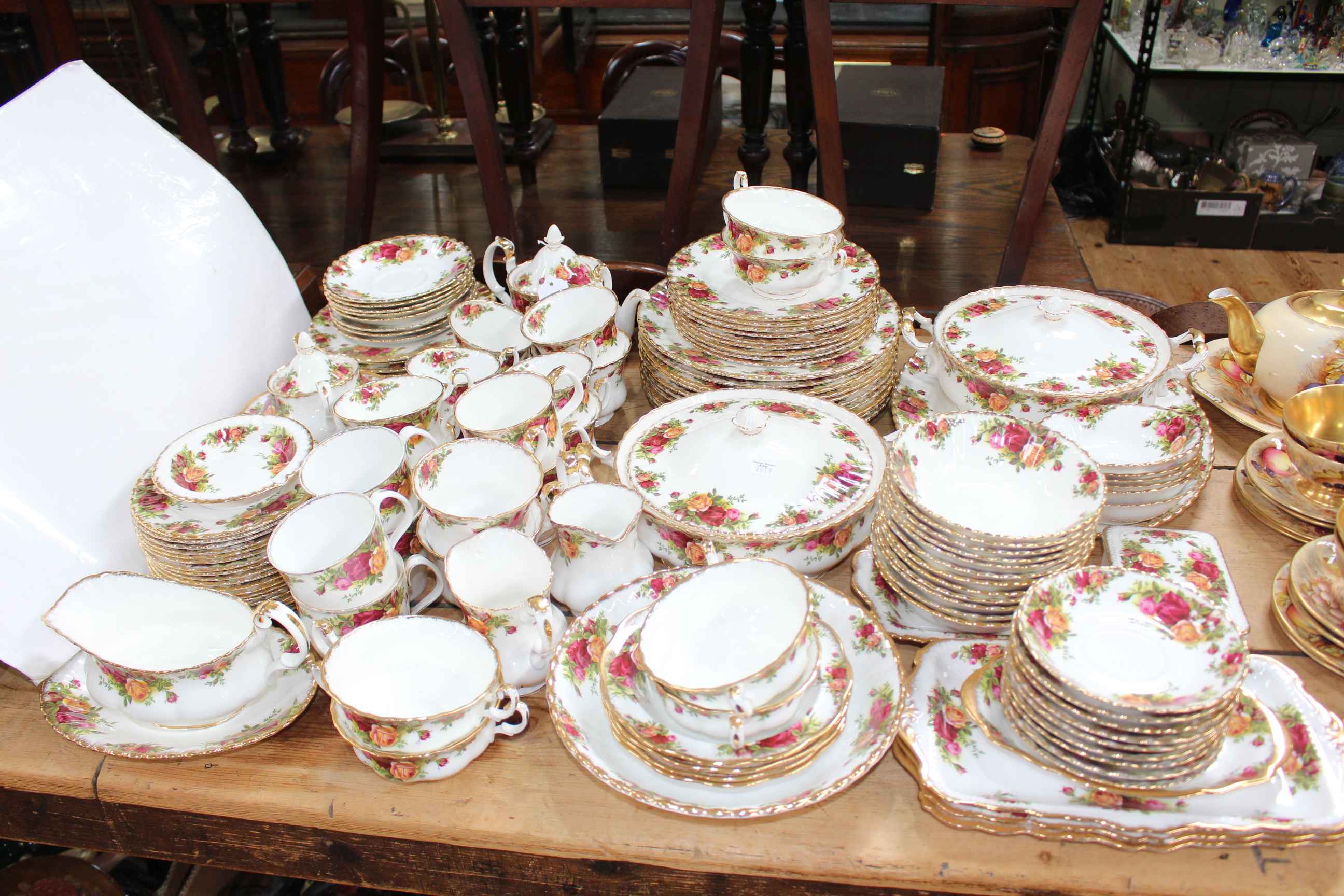 Royal Albert Old Country Roses dinner and teawares with two tureens, teapot, sandwich plates,
