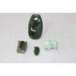 Four Chinese Jade carvings, frog, elephant, seahorse and sculpture, frog 4.5cm across.