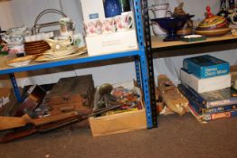 Two air rifles, guitar, board games, train accessories, banjo, Poole pottery, boats, etc.