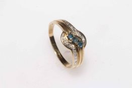 Sapphire and diamond yellow gold ring, size S.