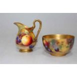 Royal Worcester fruit painted cream jug and sugar basin, the basin signed E. Townsend.