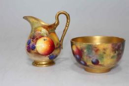 Royal Worcester fruit painted cream jug and sugar basin, the basin signed E. Townsend.