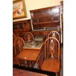 Old Charm oak dresser, drop leaf dining table, six wheelback dining chairs and lamp table (9).