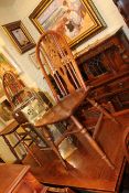 Old Charm oak court cupboard, draw leaf dining table and four panel back dining chairs (6).