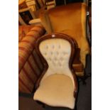 Wing armchair and button backed nursing chair (2).