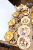 Aynsley Orchard Gold tea china including teapot, small tazza and dishes, bearing D. Jones and N.