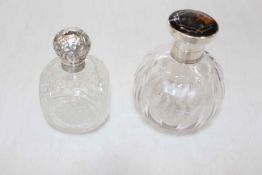 Silver and tortoiseshell topped scent bottle, Birmingham 1920, and Victorian silver topped bottle,