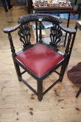 Victorian carved oak corner elbow chair.