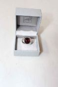 Boxed Lalique Cabochon Crystal Gourmande art glass silver ring, size M.