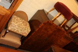 Small 1930's walnut fitted wardrobe, bedroom chair and two stools (4).