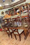 Oak refectory style dining table and two sets of four Victorian mahogany dining chairs (9).