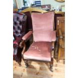 Victorian mahogany framed trigger action reclining chair.