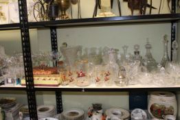 Large collection of glassware including Waterford decanter, photograph frame and clock,