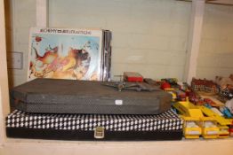 LP records, Diecast toy models, cased cutlery, two guitars, etc.