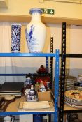 Blue and white Oriental wares, carved wooden bear, coins, maps, etc.