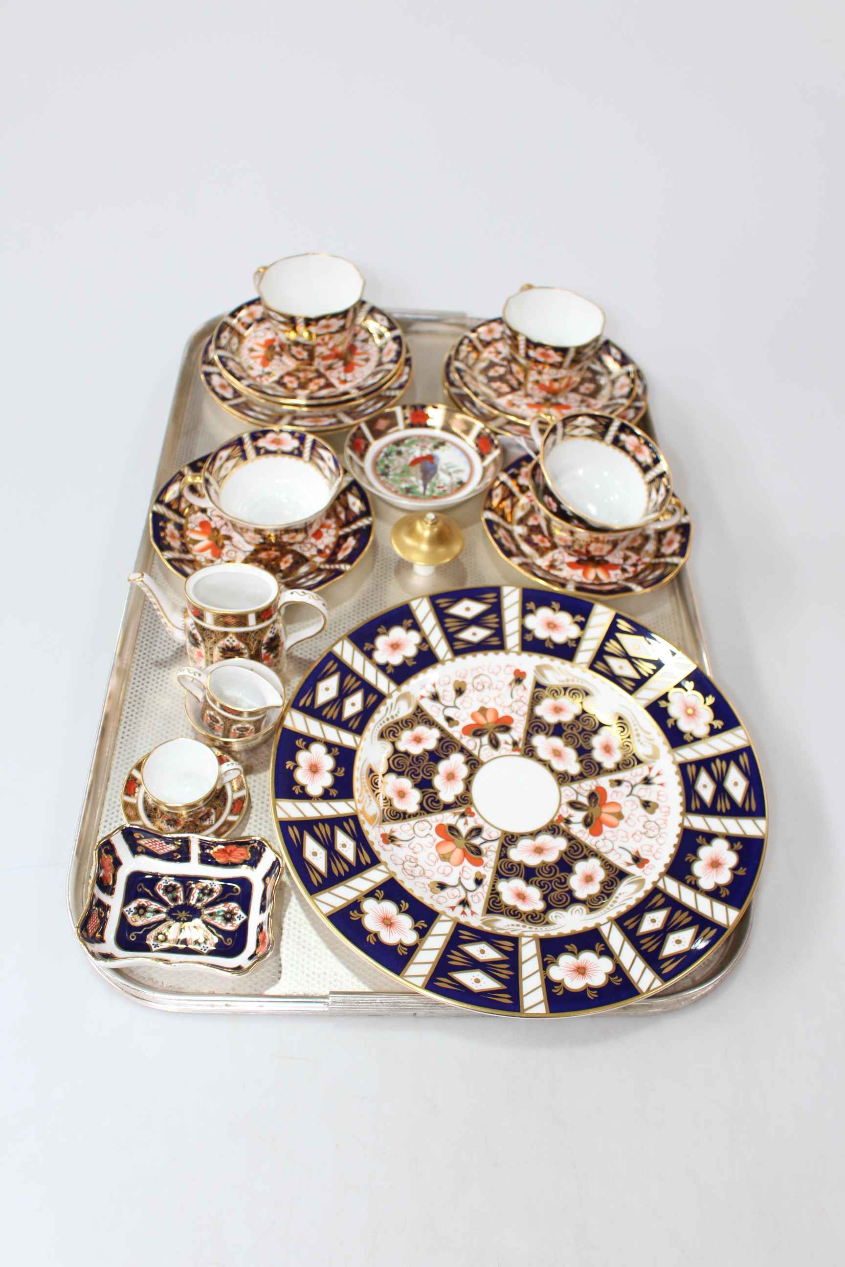 Royal Crown Derby Imari cups and saucers, 27cm plate, miniatures, etc.