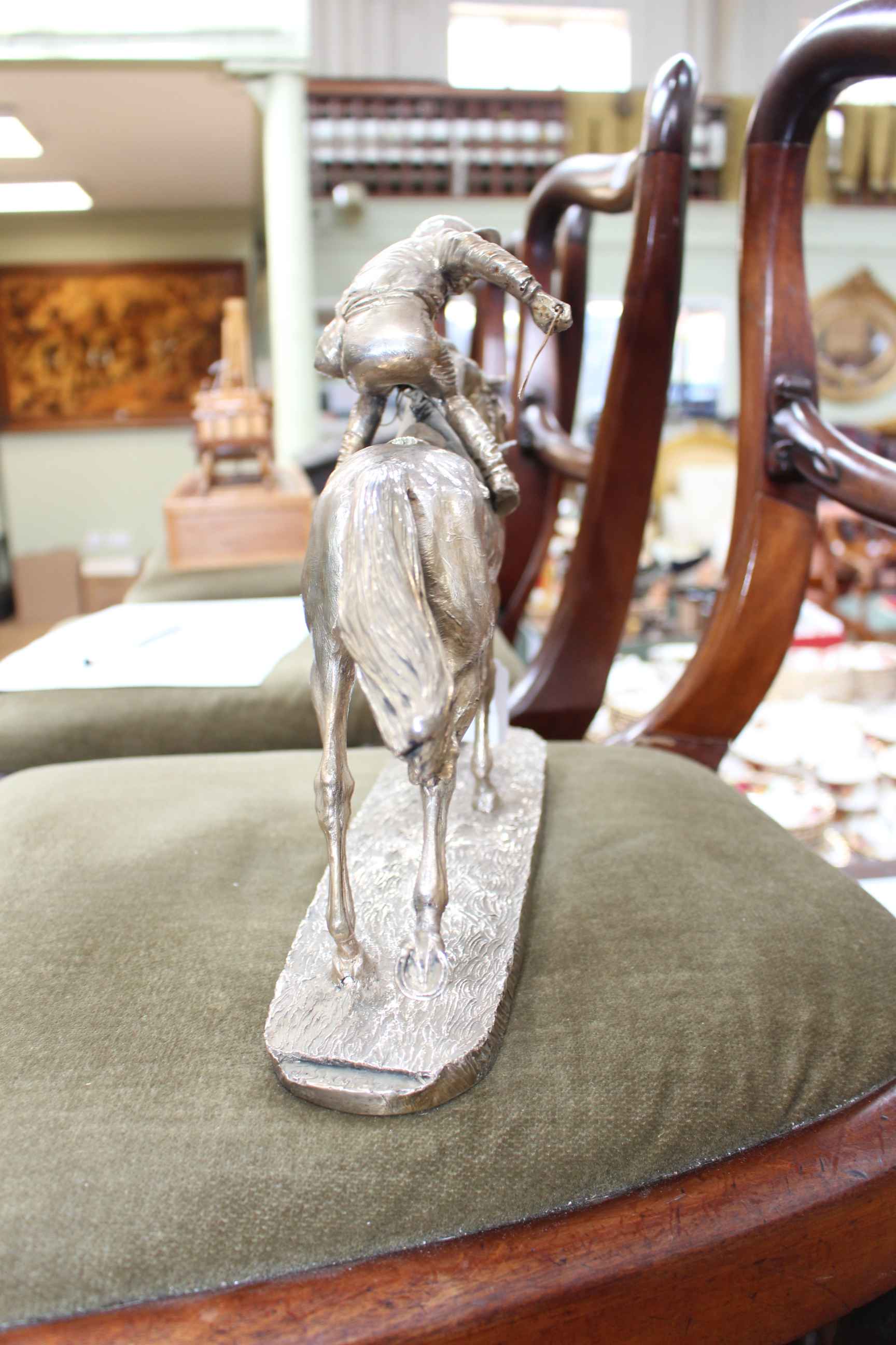London hallmarked silver sculpture of steeplechaser, 27cm high, loaded. - Image 4 of 4