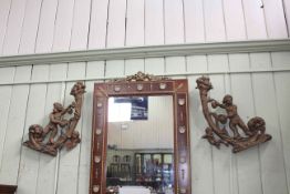 Pair carved gilt wood cherub and cornucopia ornaments, 52cm by 40cm.