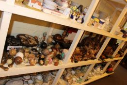 Collection of African tribal sculptures, inlaid and carved boxes, metal wares, paperweights,