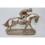 London hallmarked silver sculpture of steeplechaser, 27cm high, loaded.