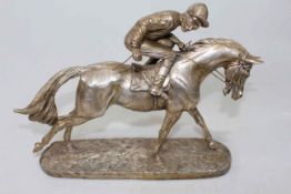 London hallmarked silver sculpture of steeplechaser, 27cm high, loaded.