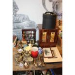 Smokers cabinet, Canadian novelty hat, Oriental wares, photographs, Le Creuset pot, etc.