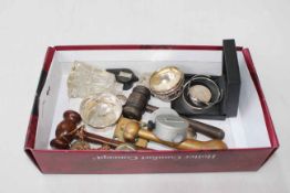 Box with silver bangles and bits, gavels, boxes, etc.