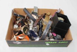 Box of large collection of wristwatches.