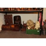 African tribal mask, carved sculptures, sailing boats, inlaid boxes, etc.