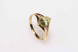 18 carat gold, yellow sapphire and diamond ring, size P.