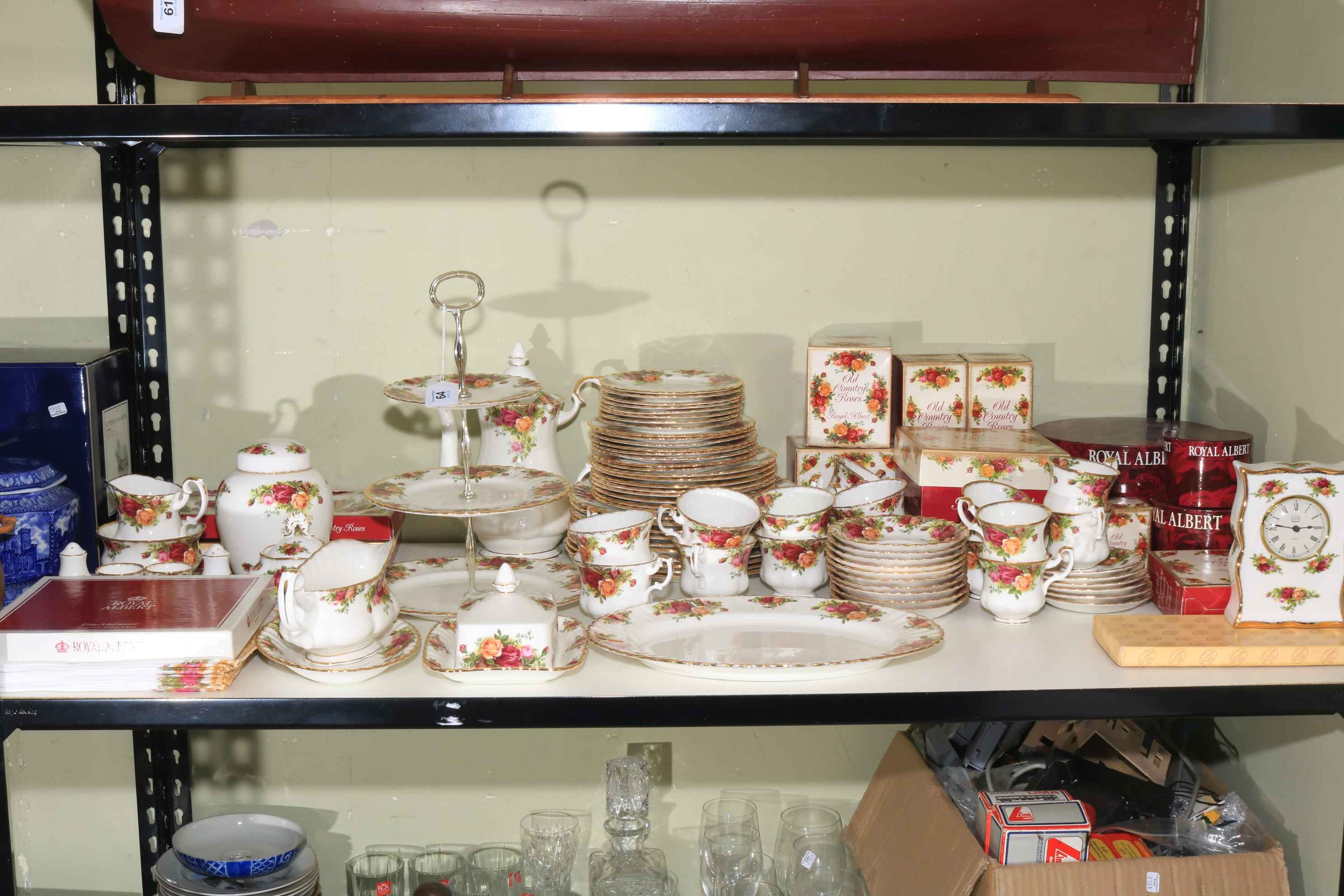 Royal Albert Old Country Roses including teapot, dinner plates, approximately 100 pieces.