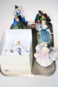 Six Royal Doulton figures including The Ballerina, Grace and The Old Balloon Seller.