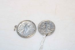 USA 1942 silver half dollar, and 1964 silver 30 drachma (2).