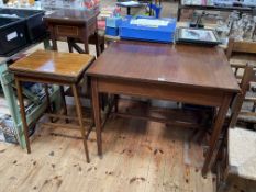 Edwardian mahogany and line inlaid drop leaf side table, fold top card table and plant stand (3).