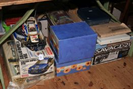 Savage 21, Subaru Impreza, Wild One remote control vehicles, assorted accessories, etc.