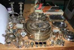 Good collection of silver plate including pair of Victorian candlesticks,, five large oval trays,