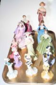 Six small Coalport Compton & Woodhouse ladies with boxes,