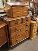 Victorian pine chest of two short above three long drawers and pine two drawer slope front writing