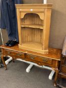 Walnut banded two drawer console table on cabriole legs and pine open corner cabinet (2).